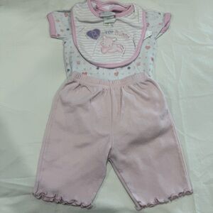 Y2K Bon Bebe Light Pink Baby Set Bunny with Matching Bib Size 0-3 Months